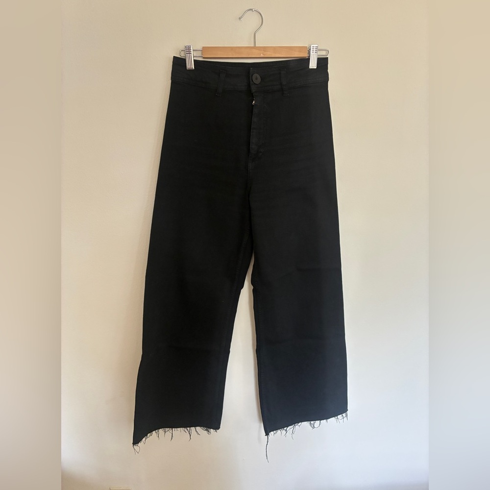 Zara Black High Waisted Wide-Leg Sailor Pant Frayed Hem